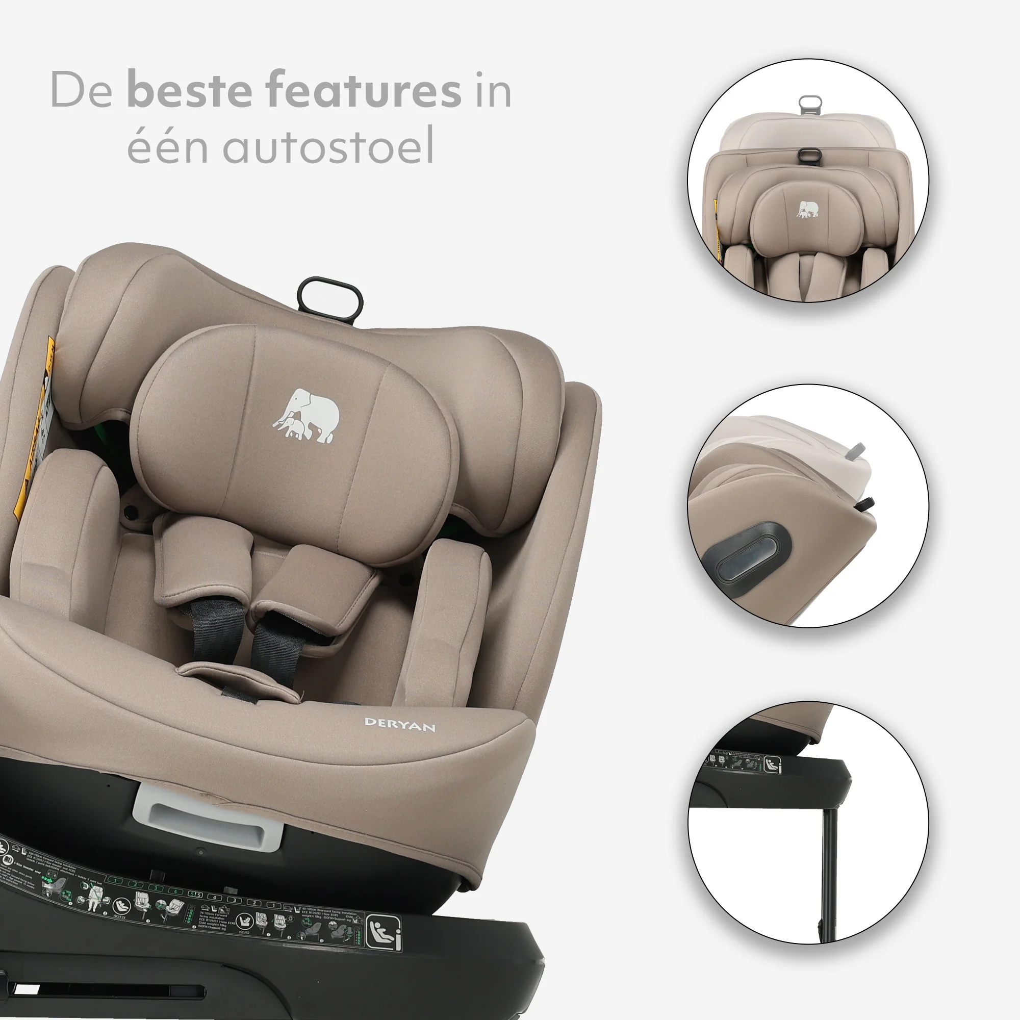 Carly Luxe i-Size Autostoel - 0-36kg - Isofix + steunpoot - 360 draaibaar - Nougat - Image 7