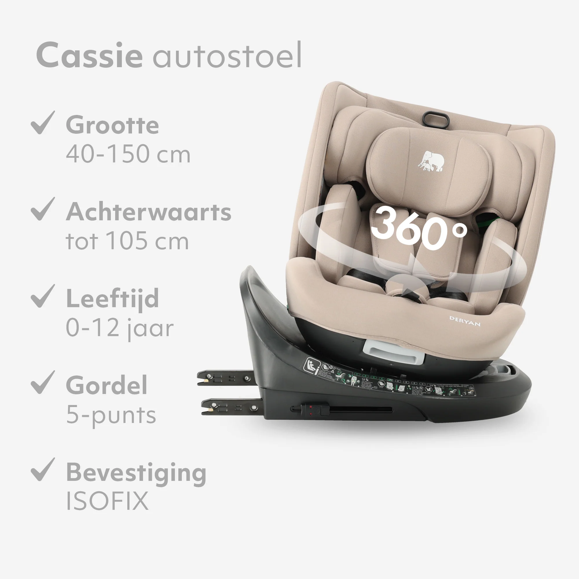 Cassie Luxe I-size Autostoel - Groep 0-1-2-3 - Isofix - Draaibaar 360° - Nougat - Image 6
