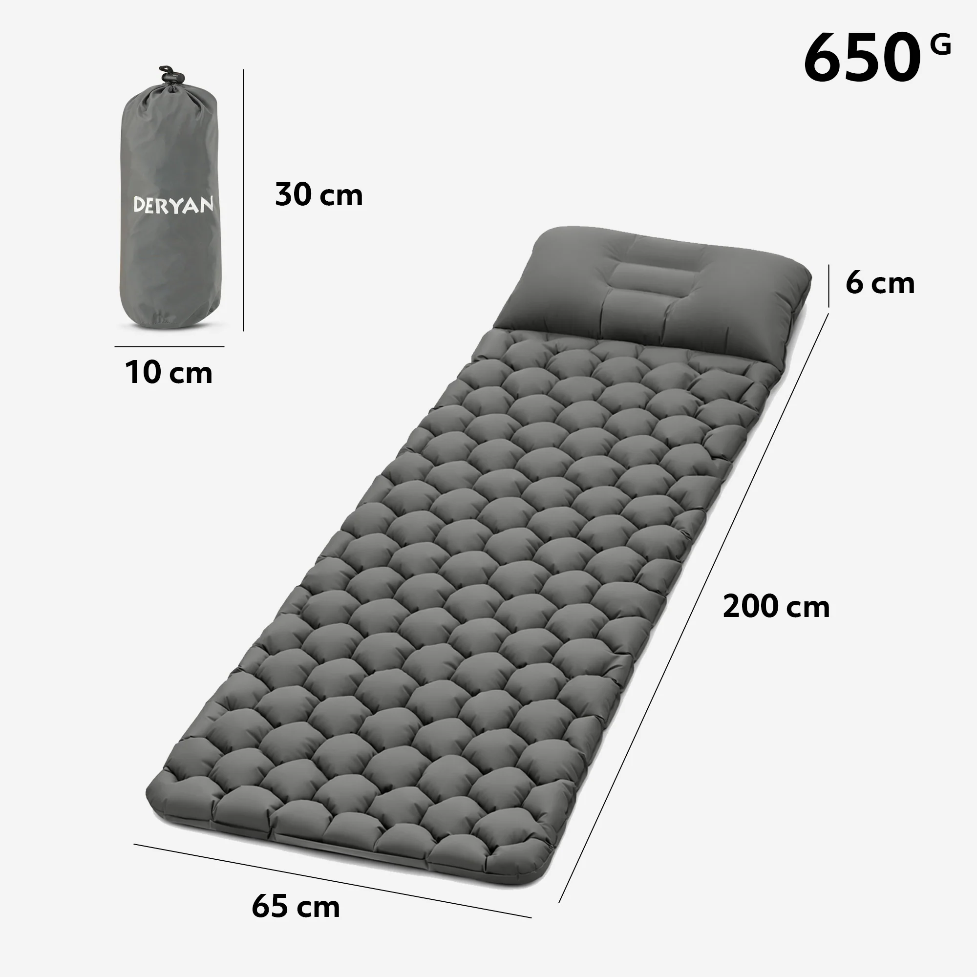 Deryan Air Bed - Zelfopblazend met ingebouwde Pomp - Luchtbed Kamperen - Inclusief tas - grijs - Image 10
