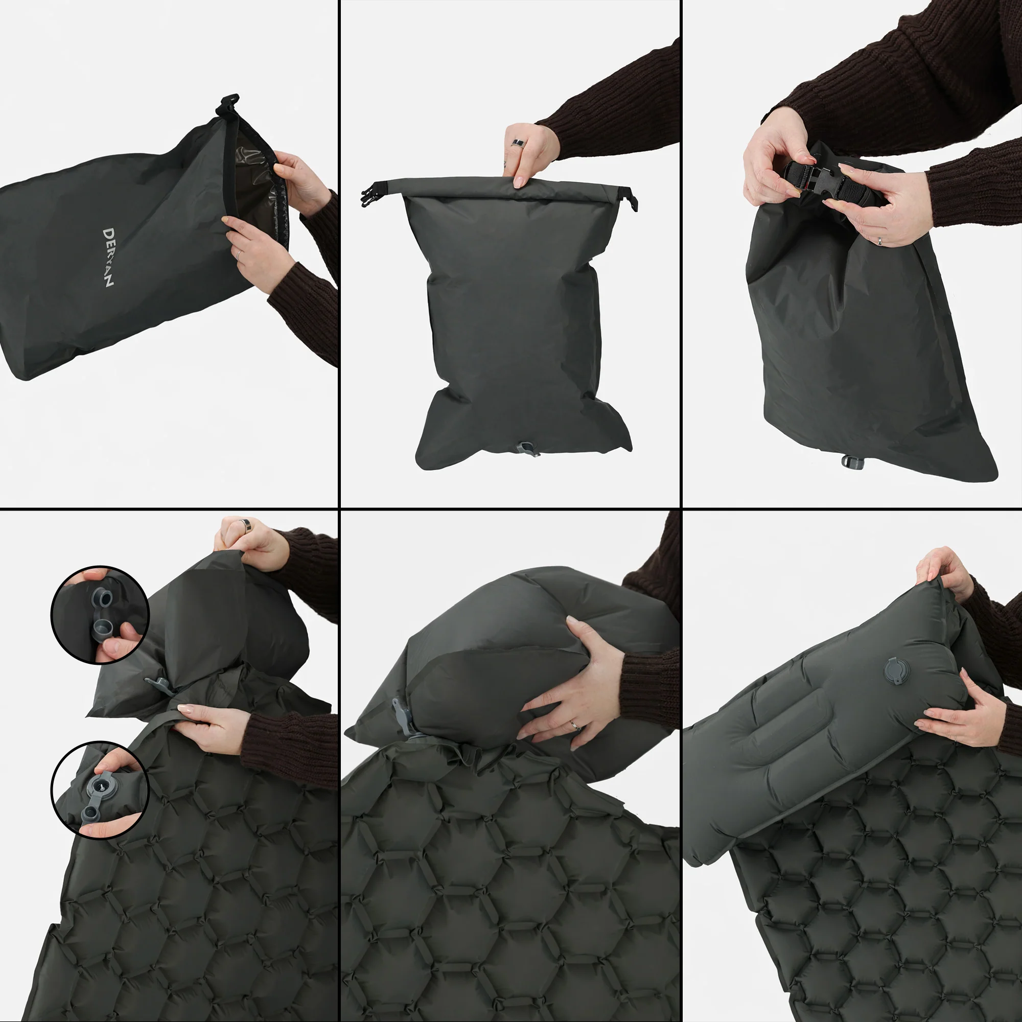 Deryan Air Bed - Zelfopblazend met ingebouwde Pomp - Luchtbed Kamperen - Inclusief tas - grijs - Image 7