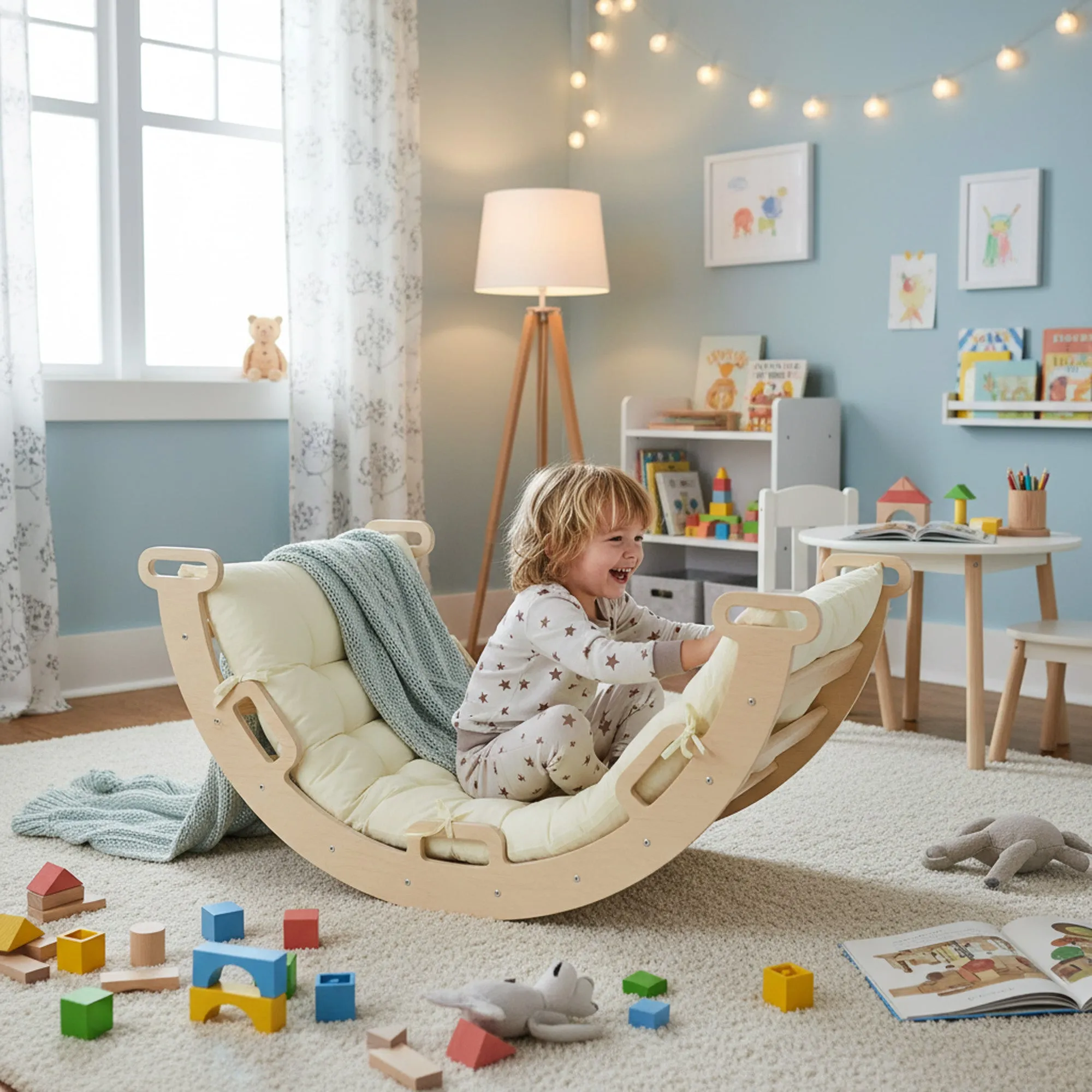 Luxe XXL Klimrek - Opvouwbare Driehoek + Klimboog + Helling met Glijbaan - Inclusief kussen - Image 9