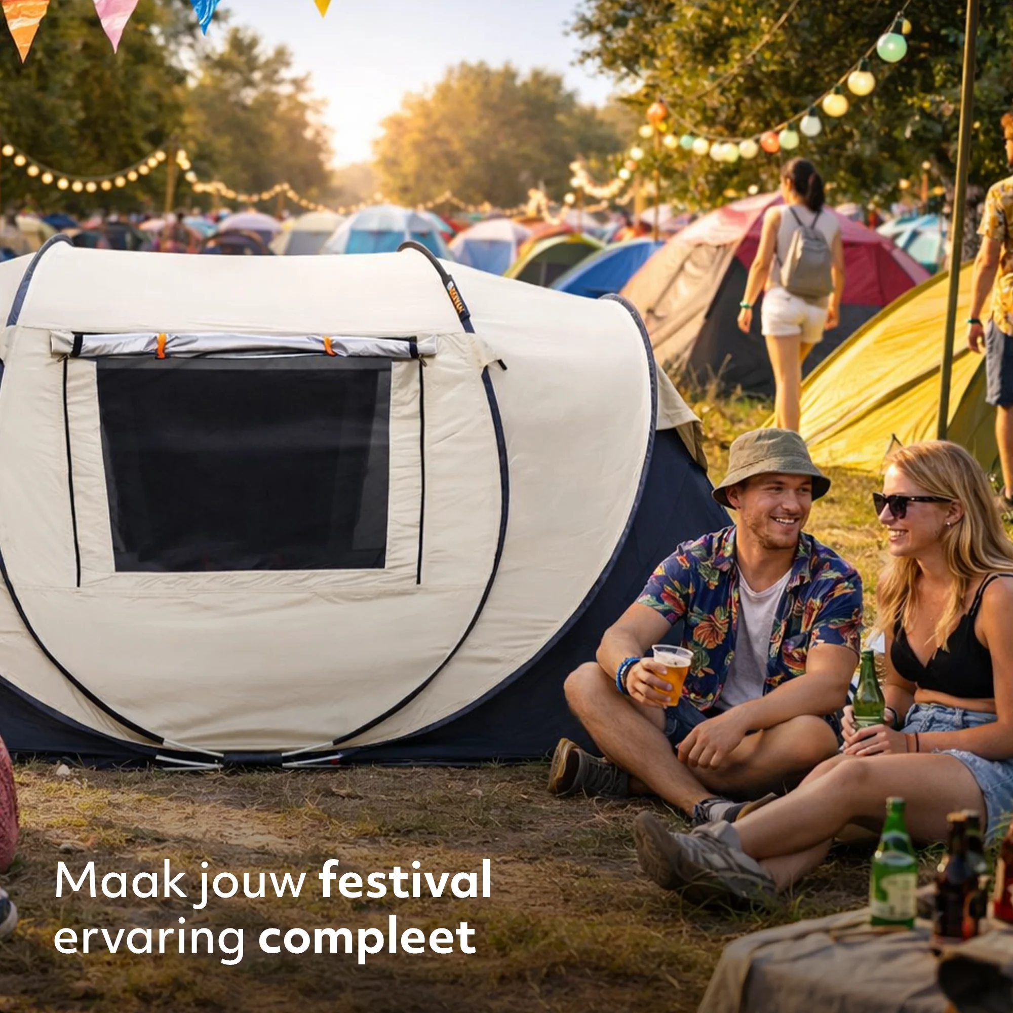 Pop Up Luxe Tent - 2000MM waterkolom - Cream - 4 Persoons - Image 4